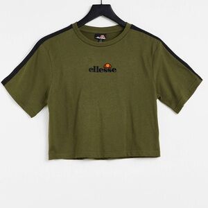 ellesse crop t-shirt in khaki with white piping size 16